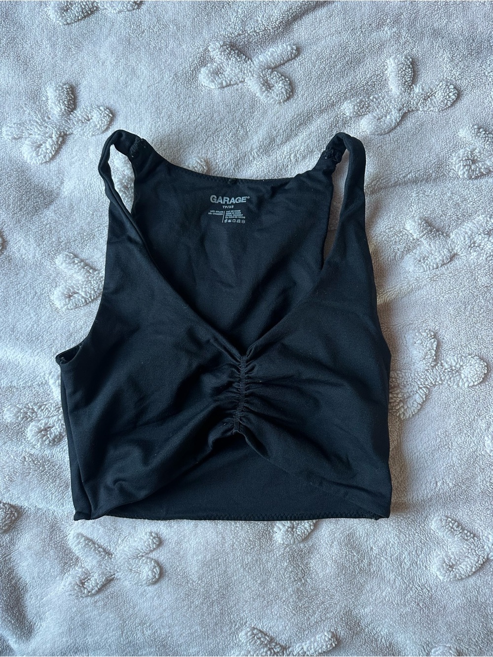 Garage Black Cropped Tank Top with Front Ruched Detail